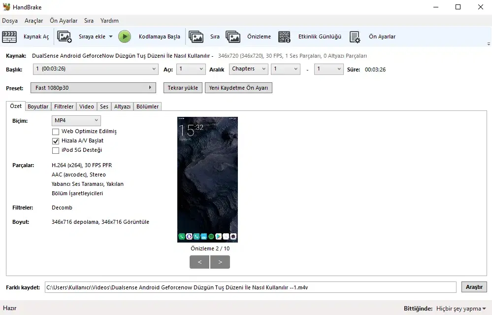 HandBrake ile Video Boyutu Azaltmak